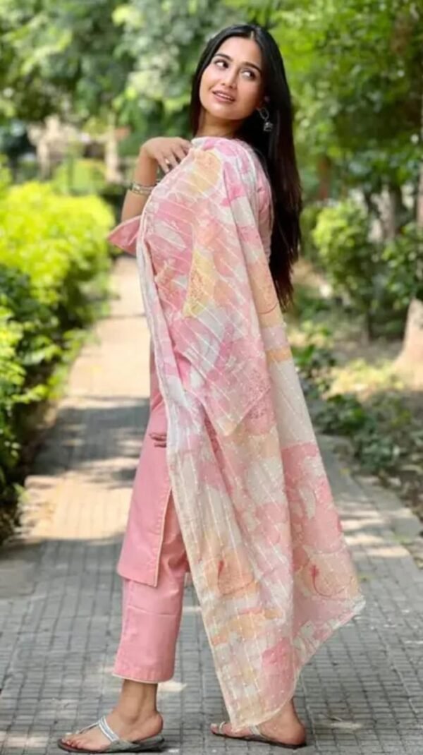 Pink Chiffon Kurta Set with Dupatta - Image 4