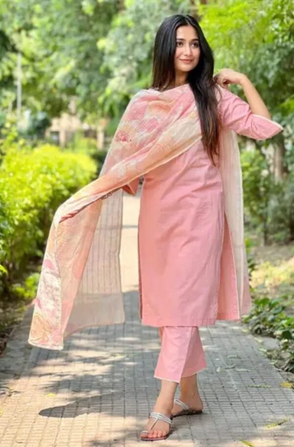Pink Chiffon Kurta Set with Dupatta