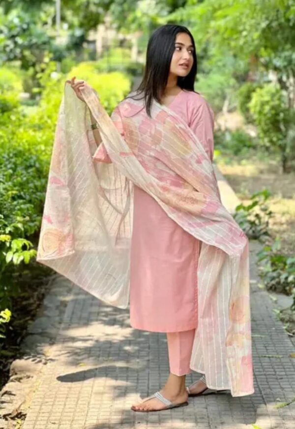 Pink Chiffon Kurta Set with Dupatta - Image 3
