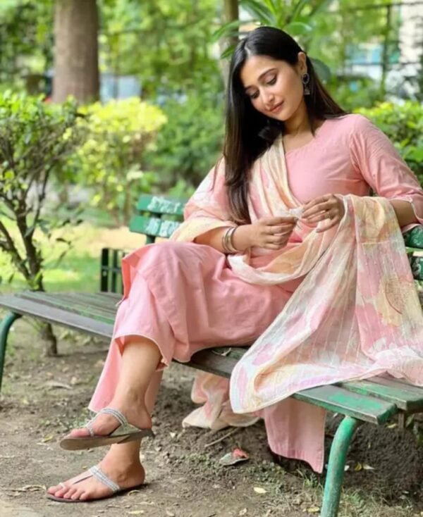 Pink Chiffon Kurta Set with Dupatta - Image 2