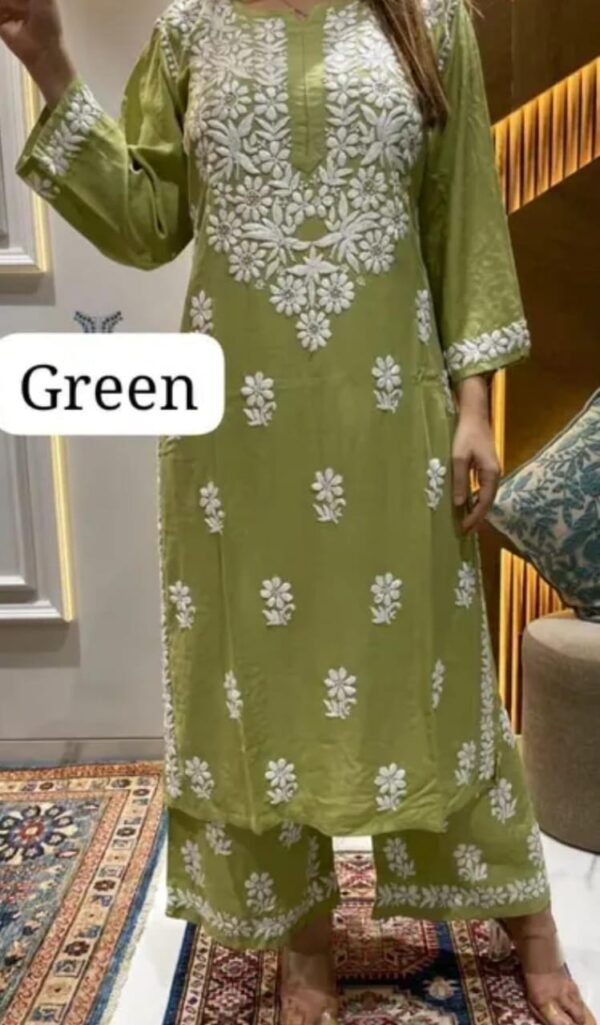 Green Chikankari Work Kurta and Palazzo Set