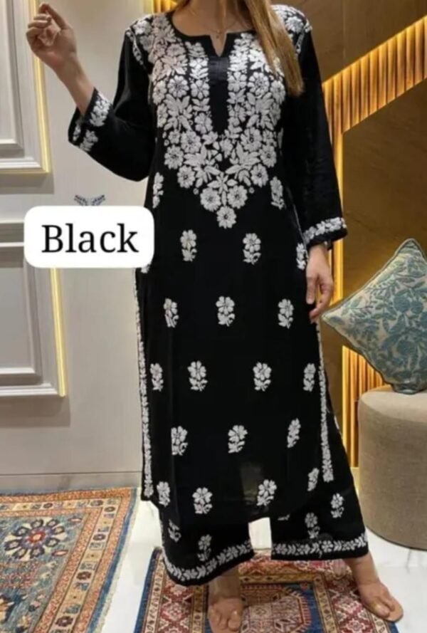 Black Chikankari Work Kurta and Palazzo Set