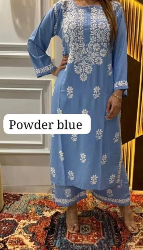 Blue Chikankari Work Kurta and Palazzo Set