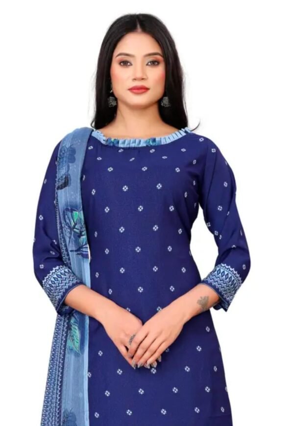 Navy Blue and Grey Printed Crepe Dress Material - Image 2