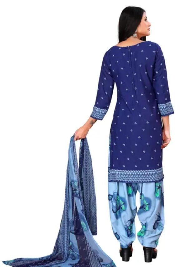 Navy Blue and Grey Printed Crepe Dress Material - Image 3