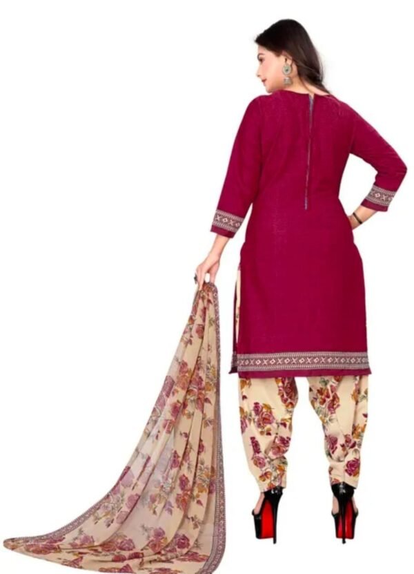Maroon and Beige Printed Crepe Dress Material