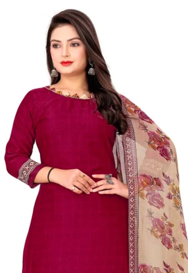 Maroon and Beige Printed Crepe Dress Material - Image 3
