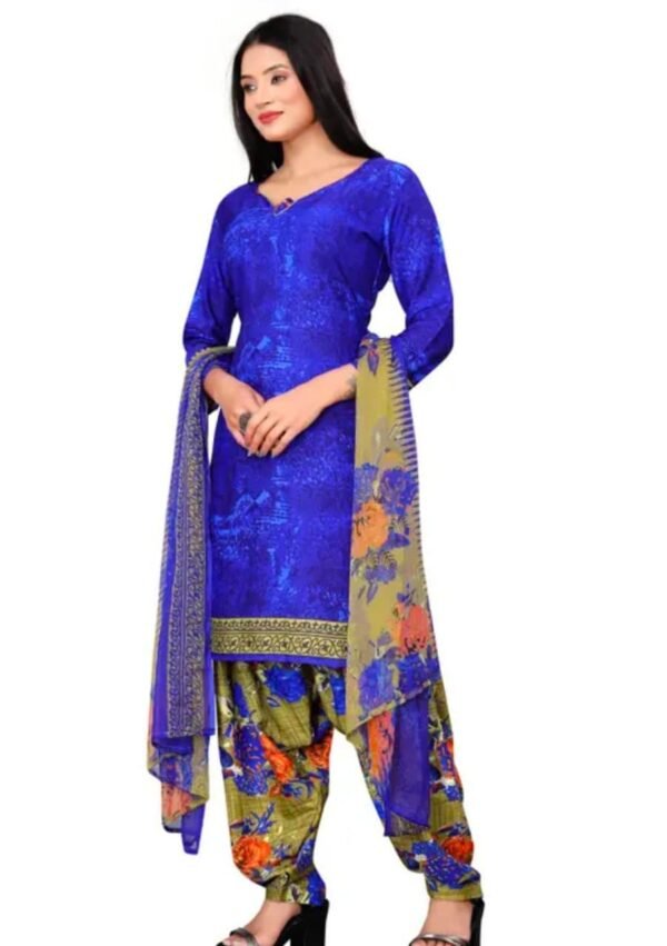 Blue and Beige Printed Crepe Dress Material - Image 2