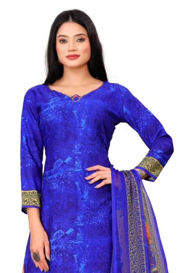 Blue and Beige Printed Crepe Dress Material - Image 3