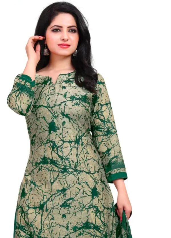 Green Printed Crepe Dress Material - Image 3