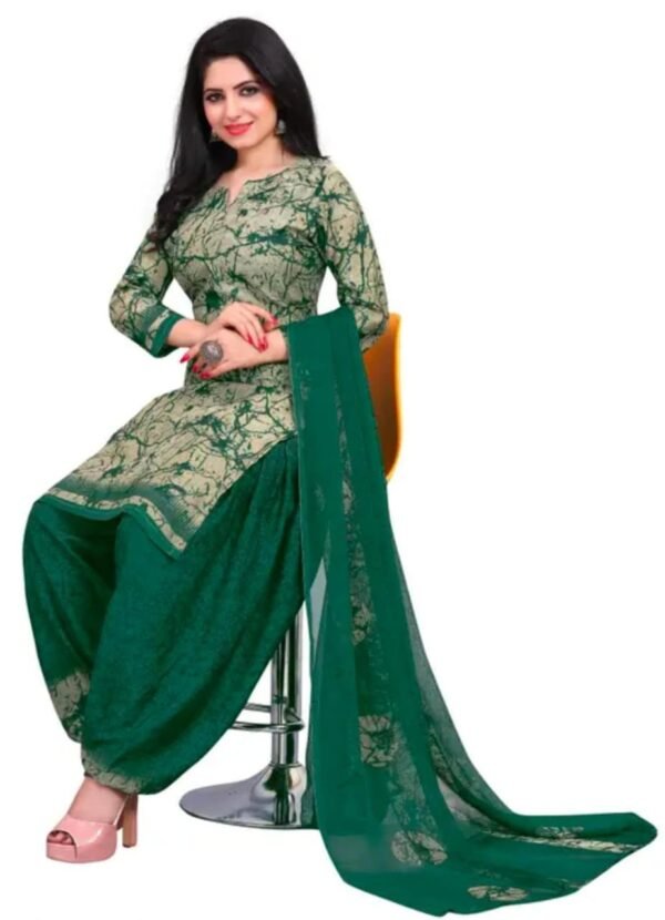 Green Printed Crepe Dress Material - Image 4