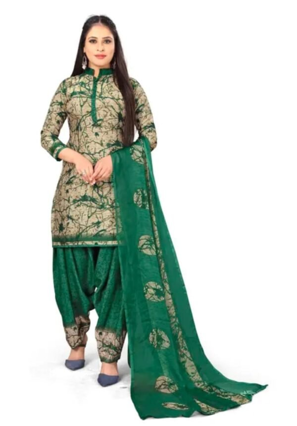 Green Printed Crepe Dress Material - Image 2