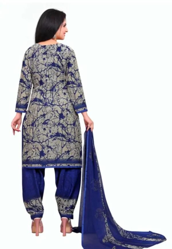 Blue Printed Crepe Dress Material - Image 3