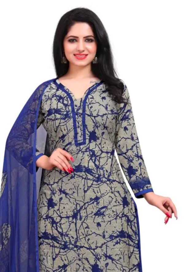 Blue Printed Crepe Dress Material - Image 2