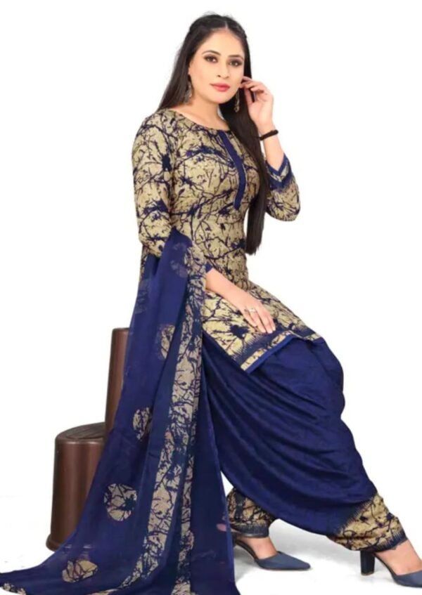 Blue Printed Crepe Dress Material