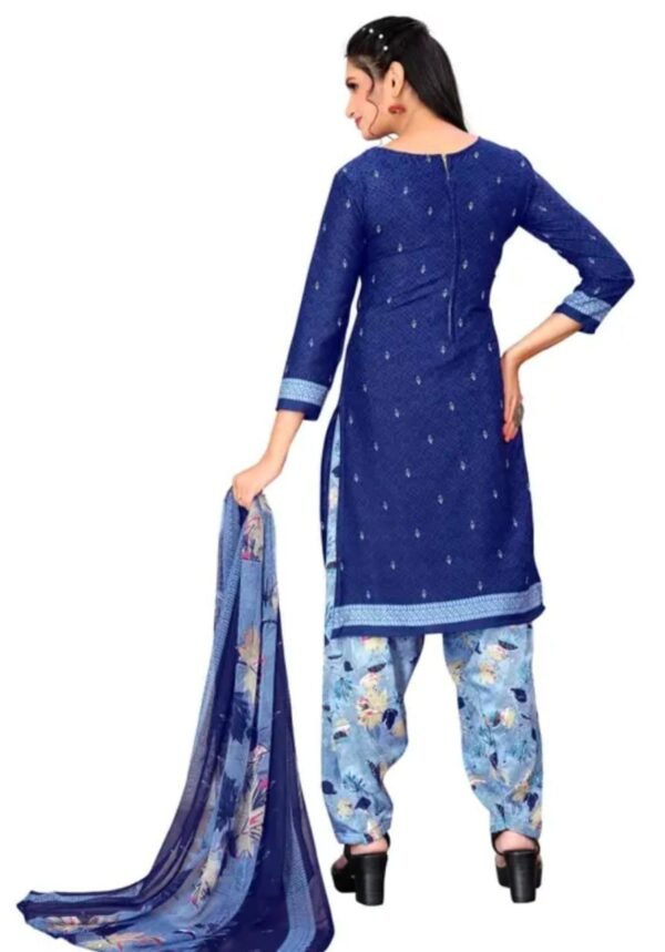 Dark Blue and Light Blue Printed Crepe Dress Material