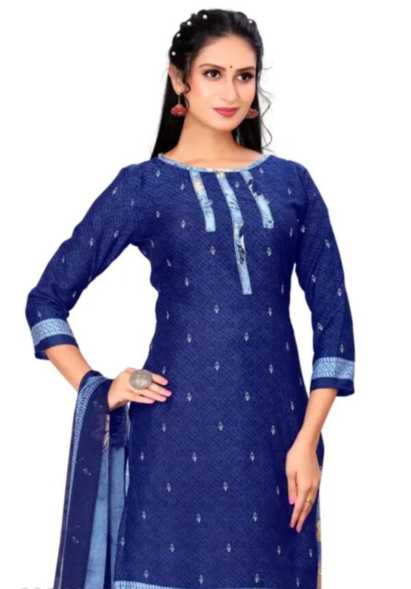 Dark Blue and Light Blue Printed Crepe Dress Material - Image 2