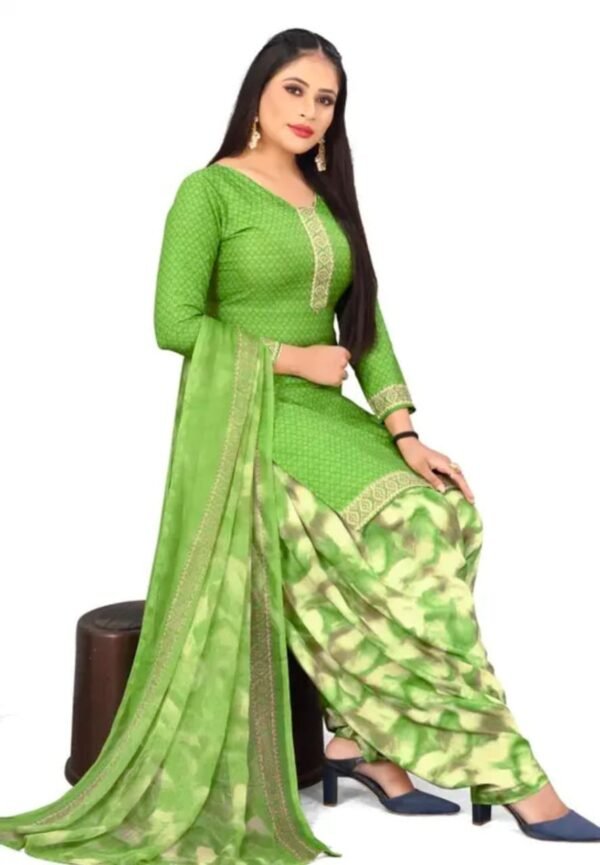 Green Printed Crepe Dress Material
