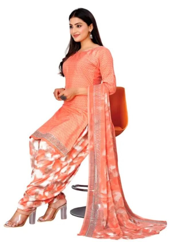 Orange Printed Crepe Dress Material - Image 2
