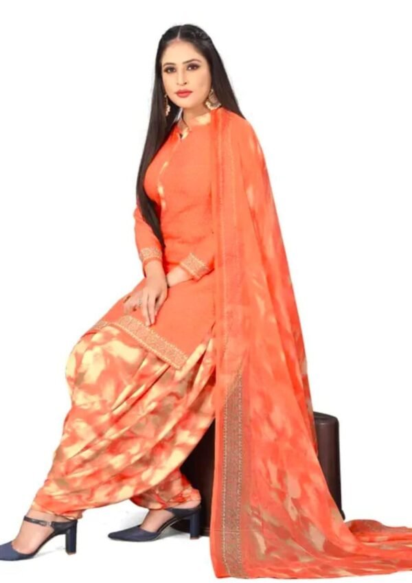 Orange Printed Crepe Dress Material - Image 3