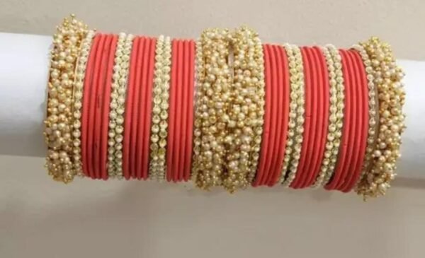 Orange Gold Plated Bangles Set for Party: Elevate Your Ethnic Wear