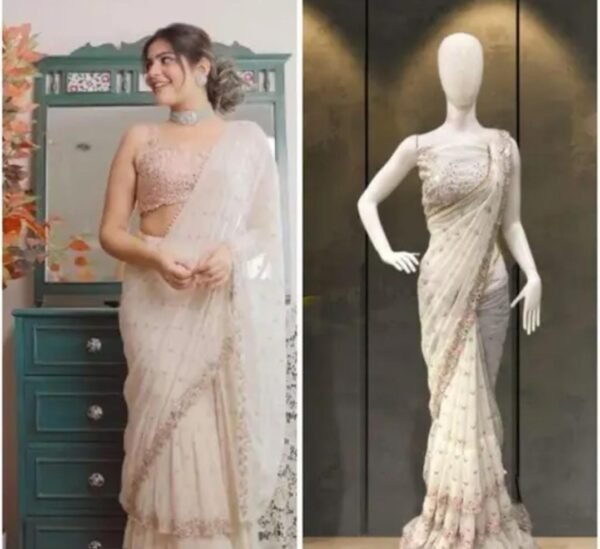 Party Wear Pure Faux Georgette Saree with Lace Border and Blouse Piece