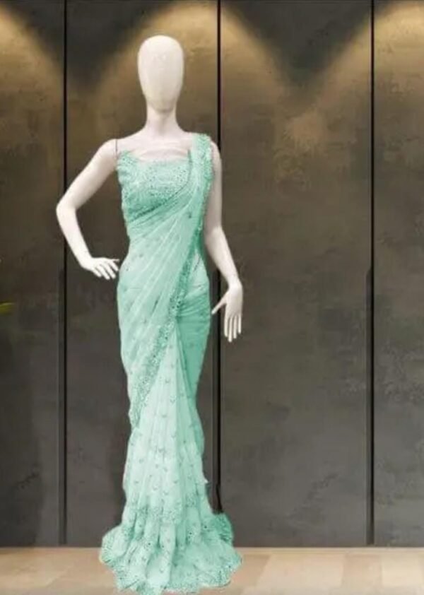 Party Wear Pure Faux Georgette Saree with Lace Border and Blouse Piece - Image 3
