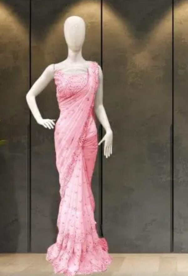 Party Wear Pure Faux Georgette Saree with Lace Border and Blouse Piece - Image 2