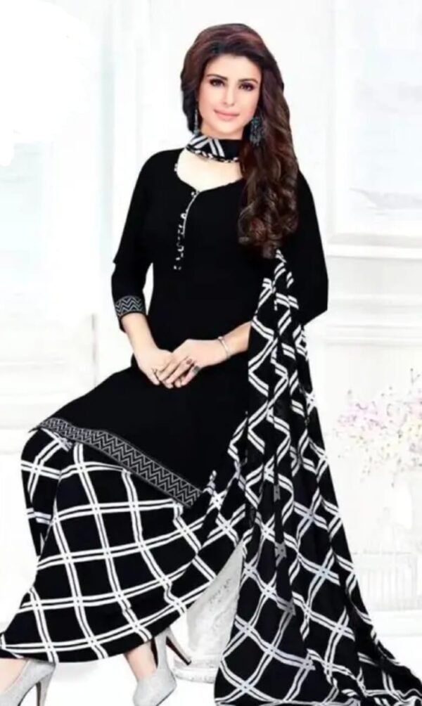Black and White Crepe Printed Dress Material for Salwar Kameez