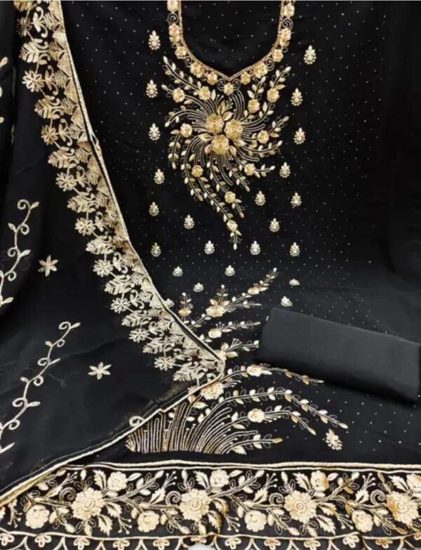 Georgette Dress Material for Party Wear Salwar Kameez & Anarkali Suits (Black and Brown) - Image 4