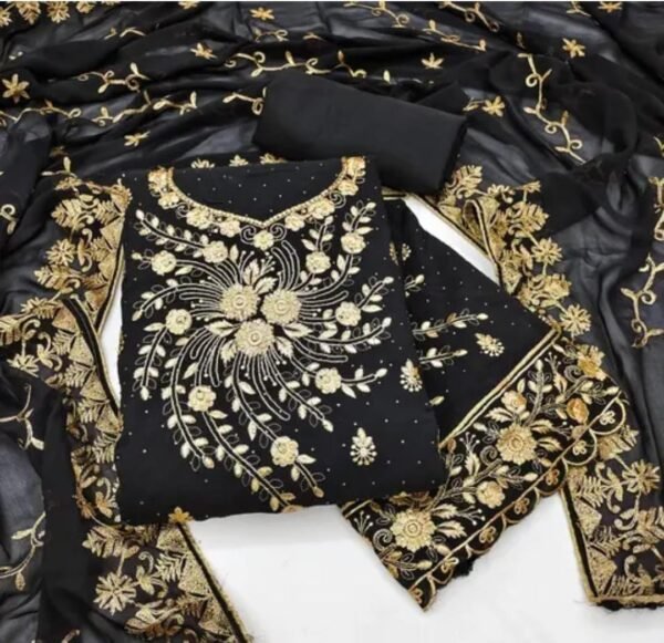 Georgette Dress Material for Party Wear Salwar Kameez & Anarkali Suits (Black and Brown) - Image 3