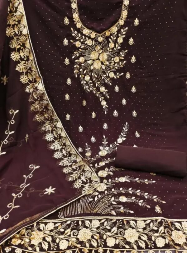 Georgette Dress Material for Party Wear Salwar Kameez & Anarkali Suits (Black and Brown)