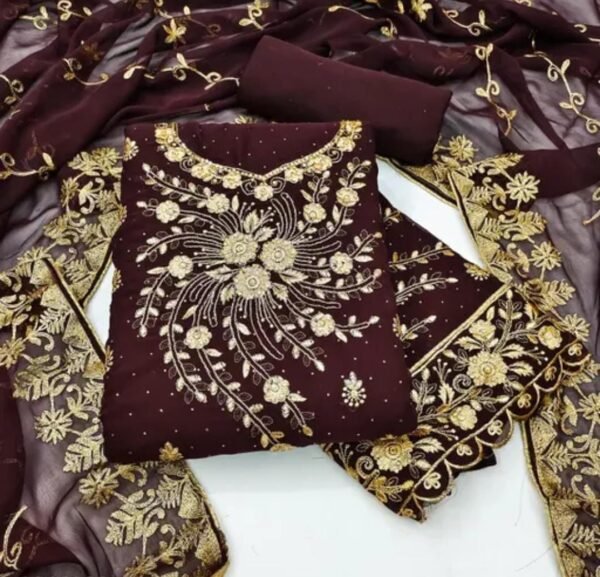 Georgette Dress Material for Party Wear Salwar Kameez & Anarkali Suits (Black and Brown) - Image 2