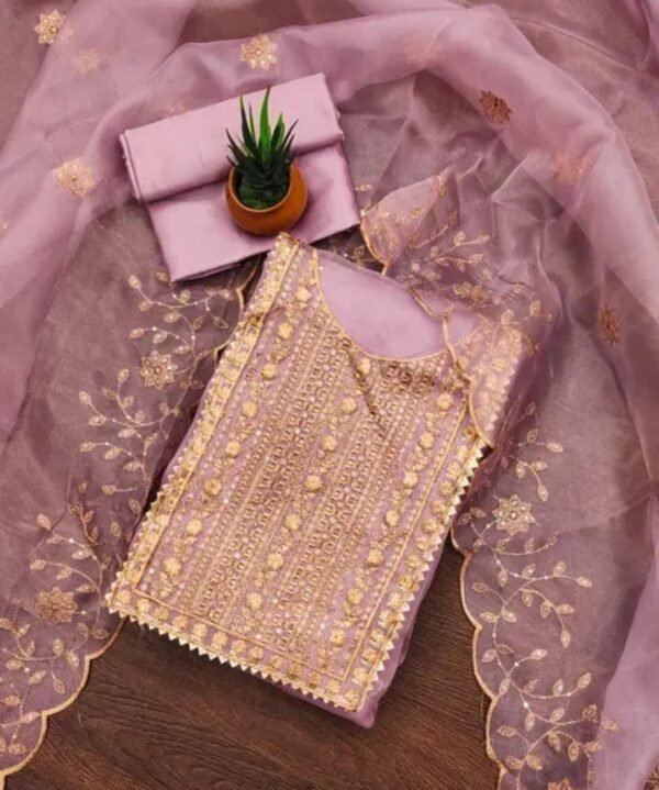 Embroidered Party Wear Dress Material (Multiple Colors) - Image 3