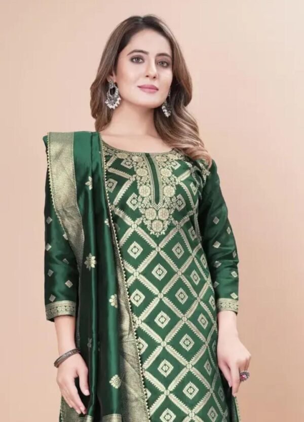 Green Jacquard Silk Suit Dress Material for Women - Image 2