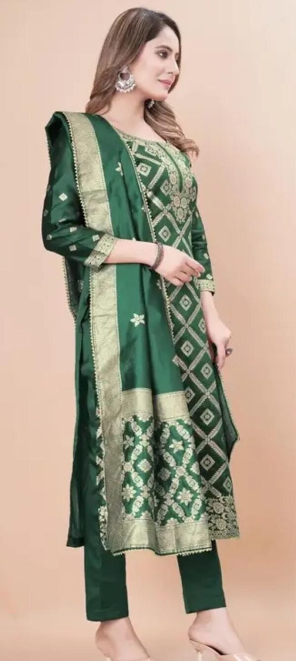 Green Jacquard Silk Suit Dress Material for Women