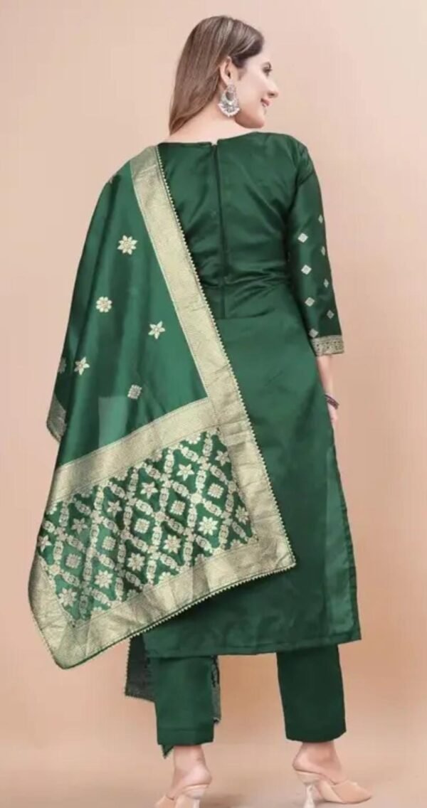 Green Jacquard Silk Suit Dress Material for Women - Image 4