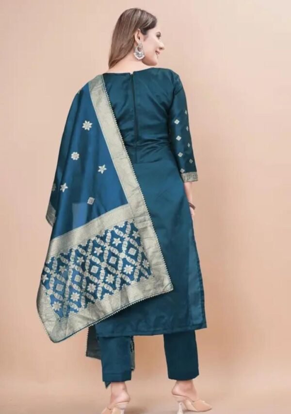 Blue Jacquard Silk Suit Dress Material for Women