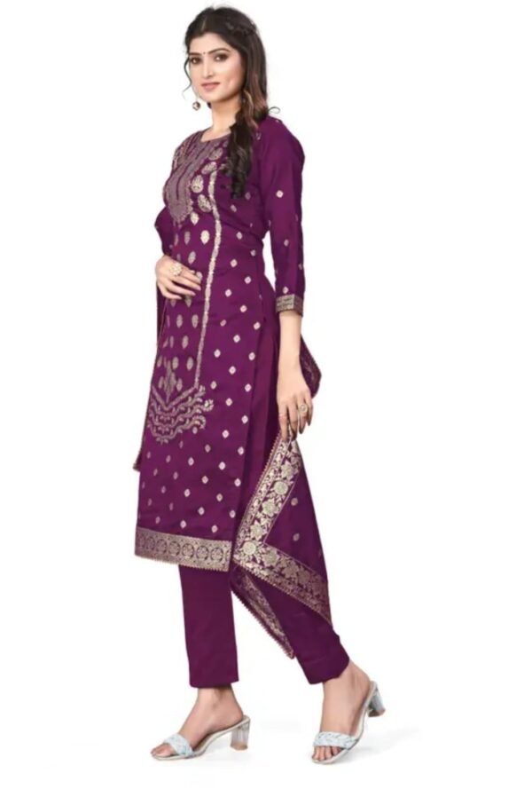 Purple Jacquard Silk Suit Dress Material for Women - Image 3