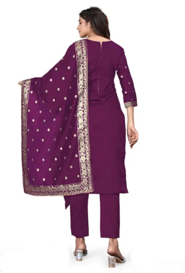 Purple Jacquard Silk Suit Dress Material for Women - Image 4