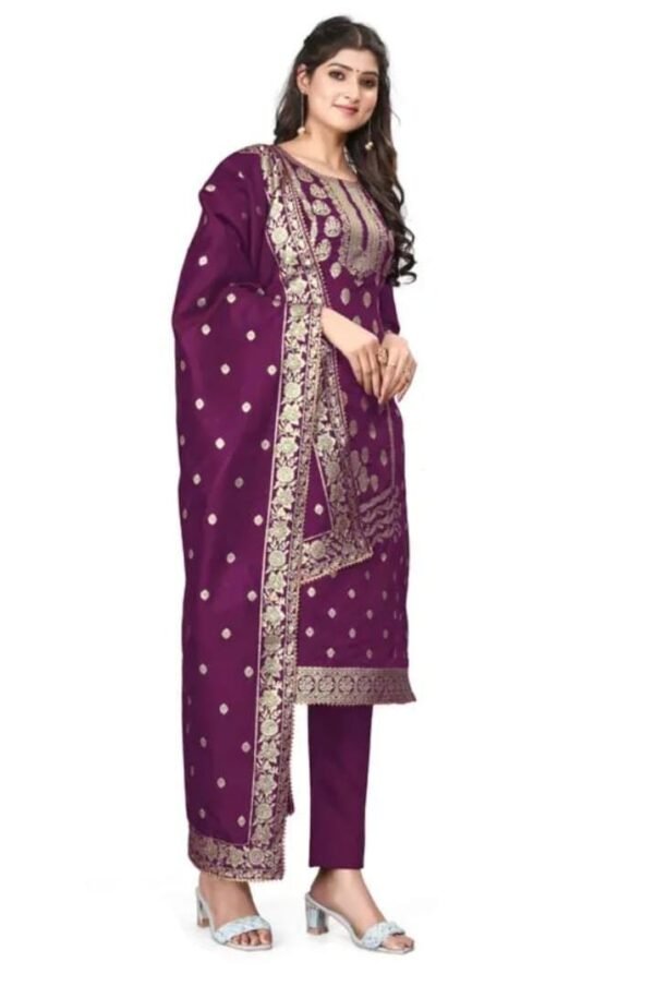 Purple Jacquard Silk Suit Dress Material for Women