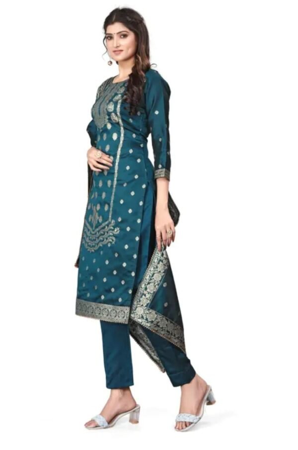Blue Jacquard Silk Suit Dress Material for Women - Image 3
