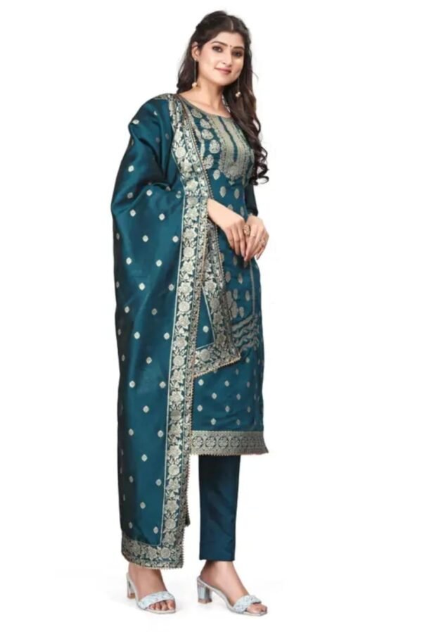 Blue Jacquard Silk Suit Dress Material for Women