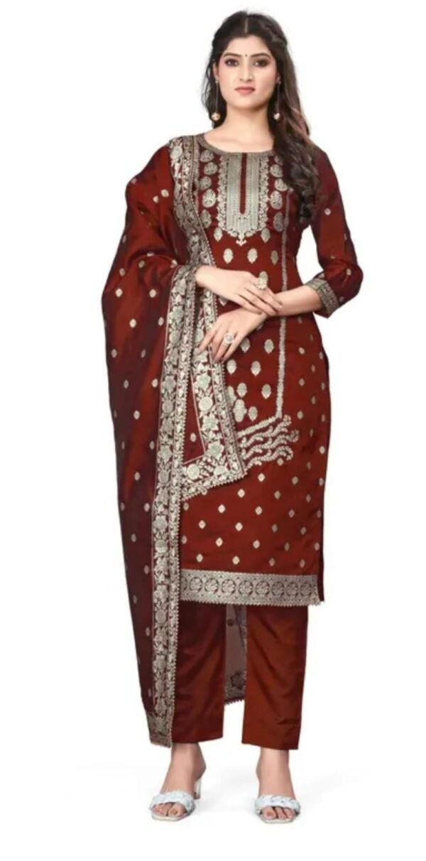 Maroon Jacquard Silk Suit Dress Material for Women