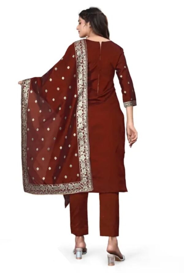 Maroon Jacquard Silk Suit Dress Material for Women - Image 3