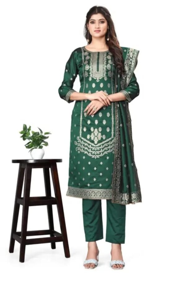Green Jacquard Silk Suit Dress Material for Women - Image 2