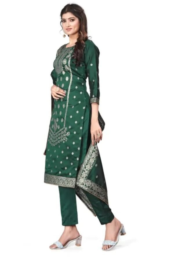 Green Jacquard Silk Suit Dress Material for Women - Image 3