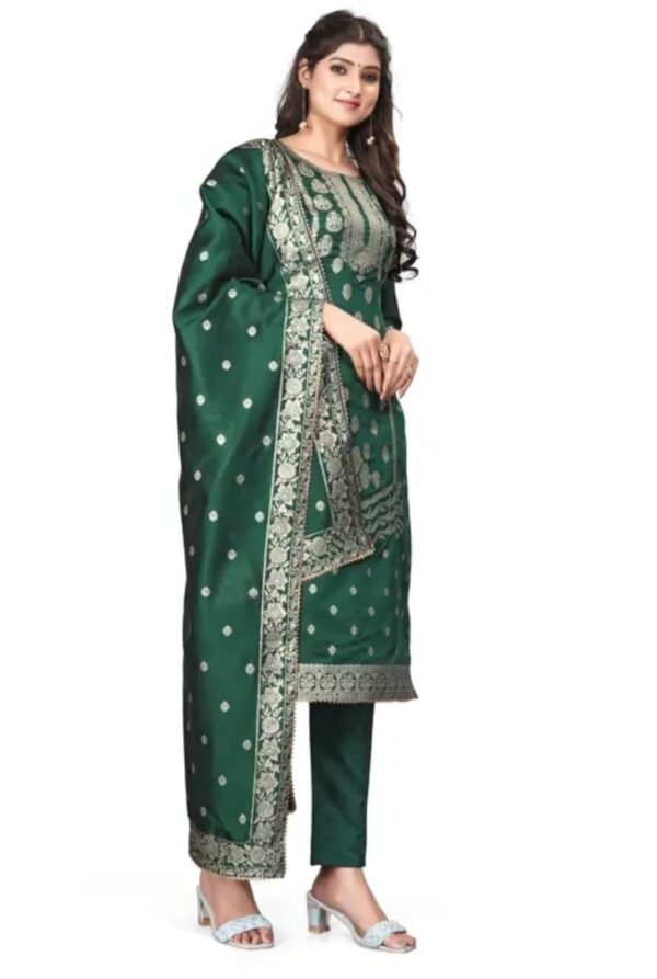 Green Jacquard Silk Suit Dress Material for Women