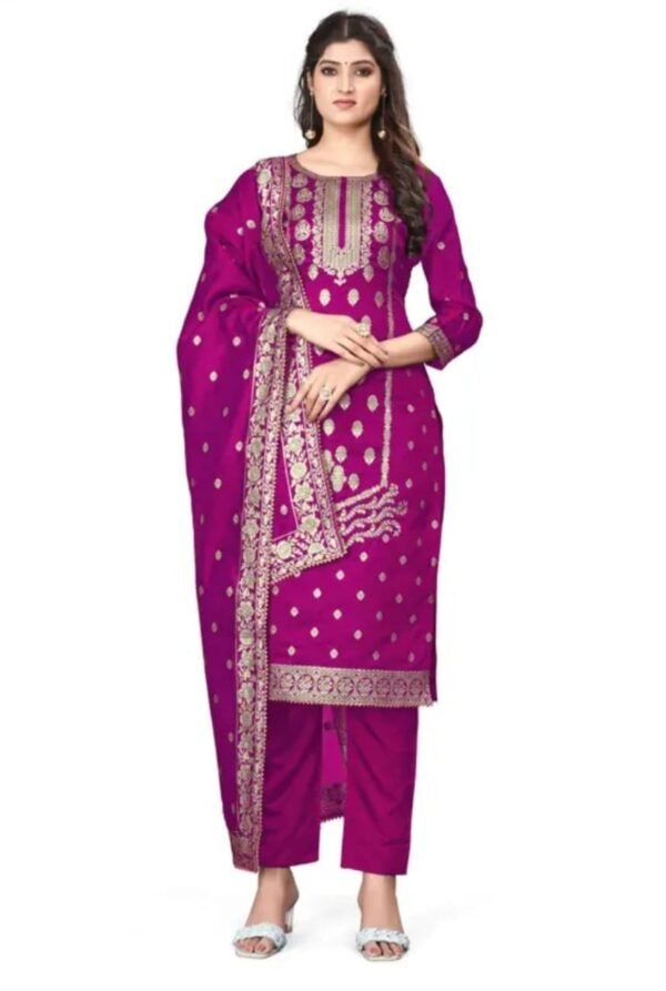 Pink Jacquard Silk Suit Dress Material for Women