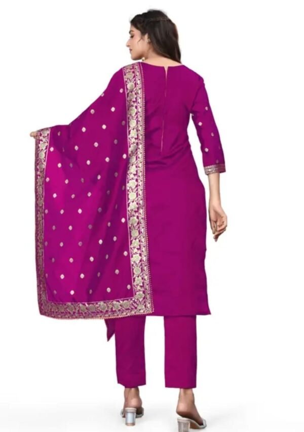 Pink Jacquard Silk Suit Dress Material for Women - Image 2